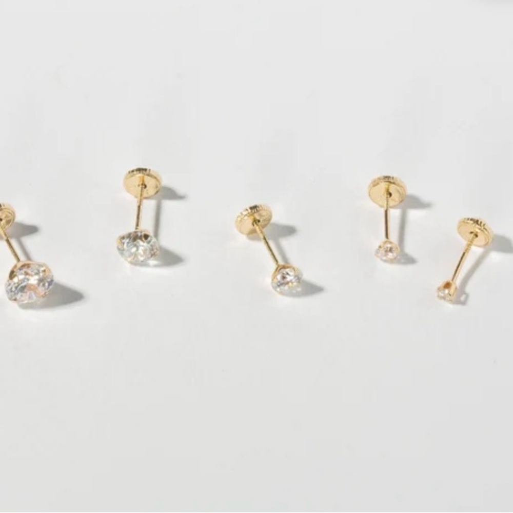 14k Solid Gold Cz Stud Earrings Tiny Round 2 Earr… - image 3